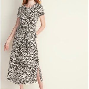 Old Navy Leopard Print Midi Dress w/ Tie & Pockets